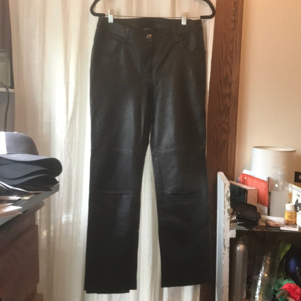 Soft black leather pants.